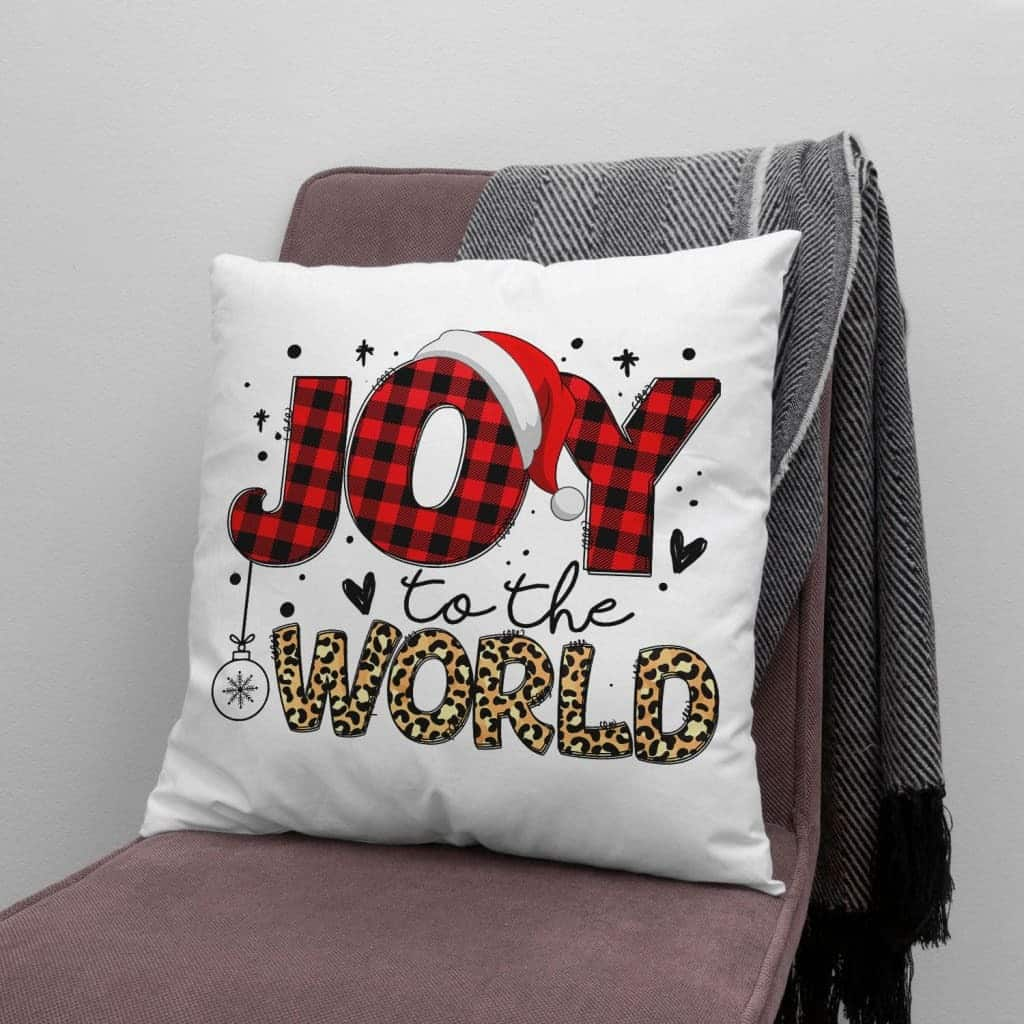 Joy To The World Buffalo Plaid Leopard Christmas Pillow