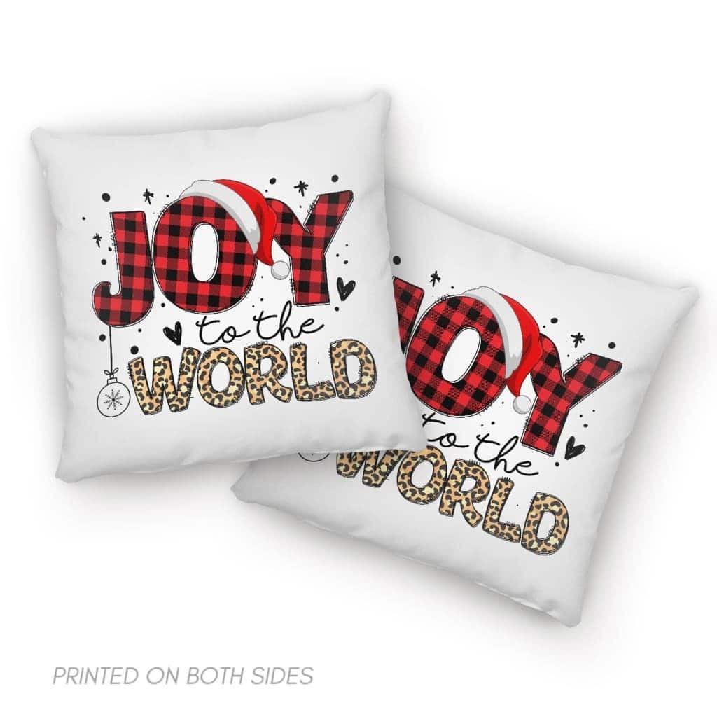 Joy To The World Buffalo Plaid Leopard Christmas Pillow