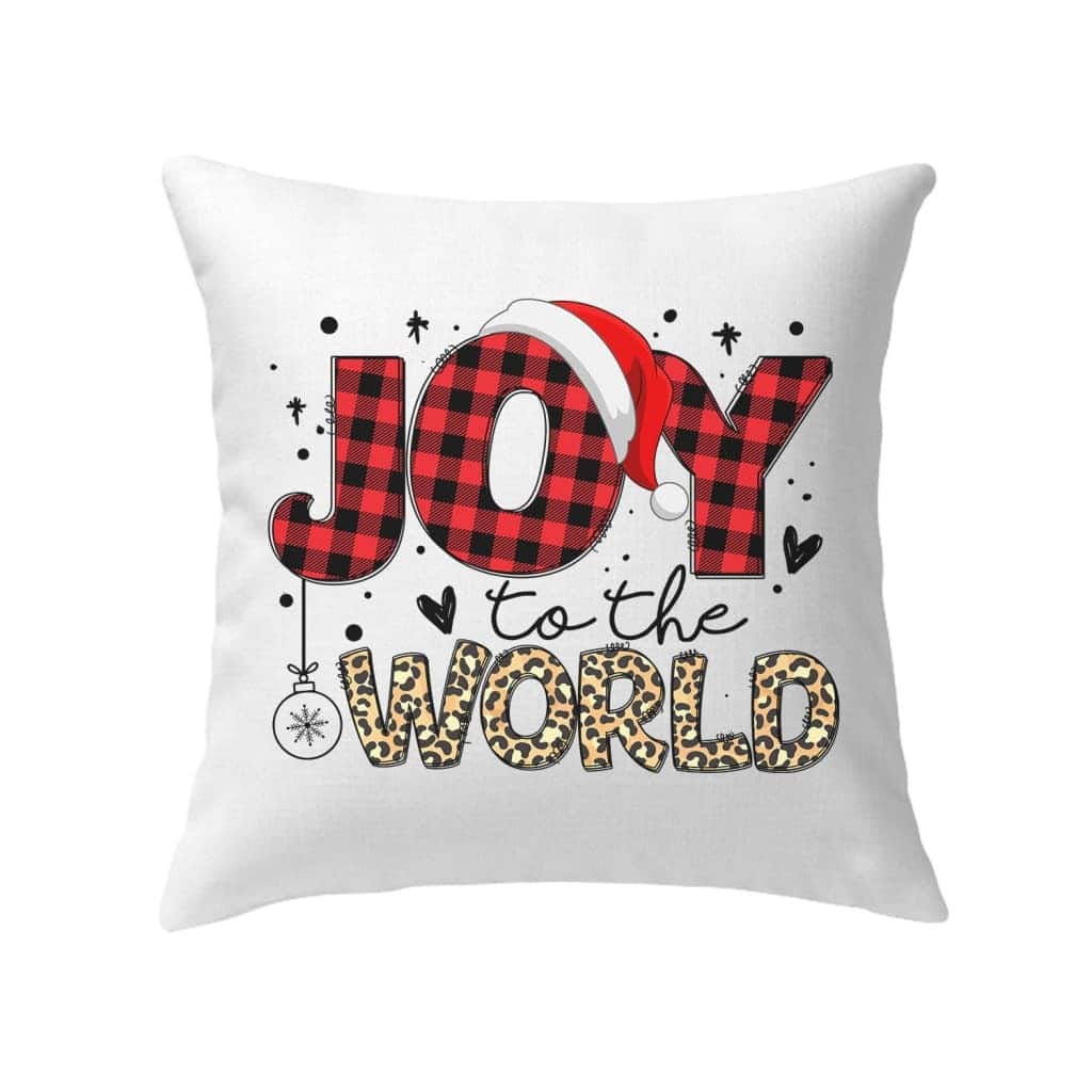 Joy To The World Buffalo Plaid Leopard Christmas Pillow