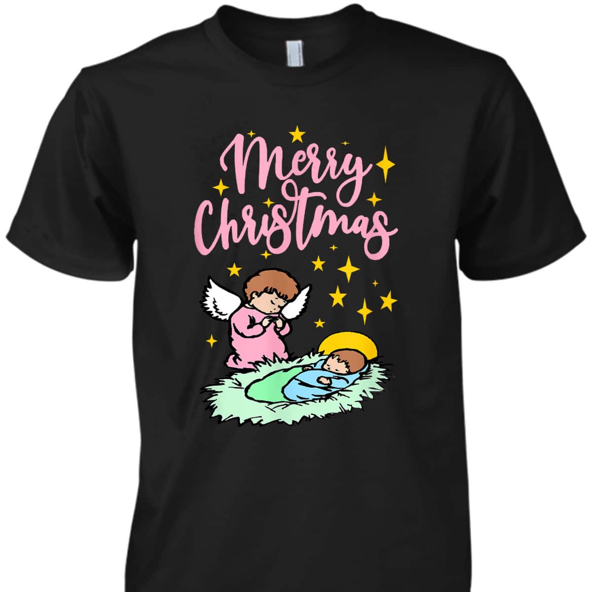 Baby Jesus With Angel Merry Christmas Nativity T-Shirt Baby Jesus With Angel Merry Christmas Nativity T-Shirt