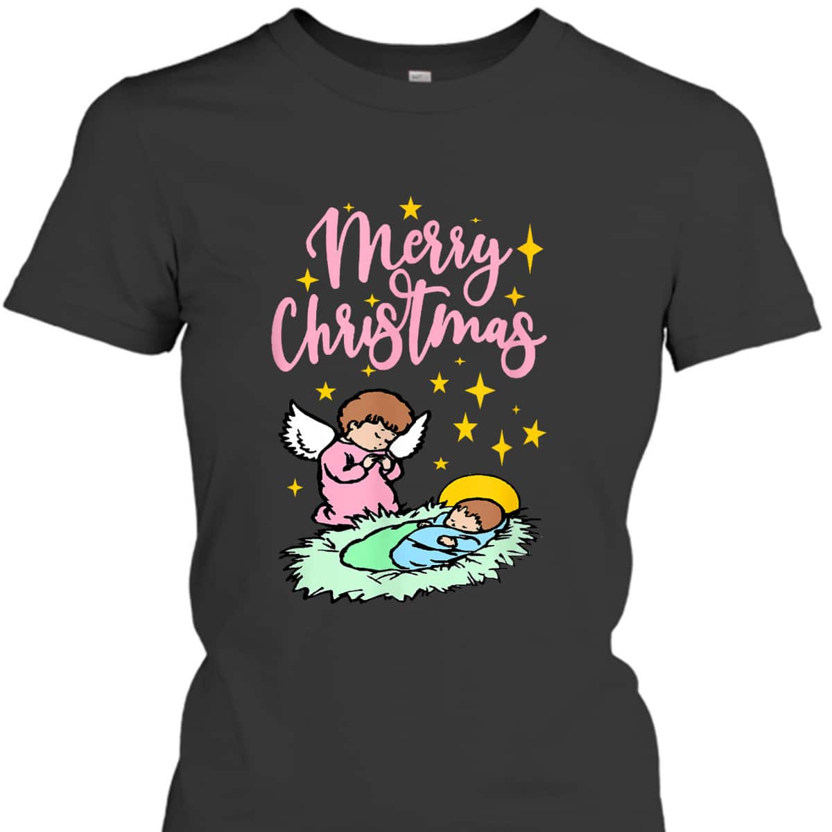 Baby Jesus With Angel Merry Christmas Nativity T-Shirt Baby Jesus With Angel Merry Christmas Nativity T-Shirt