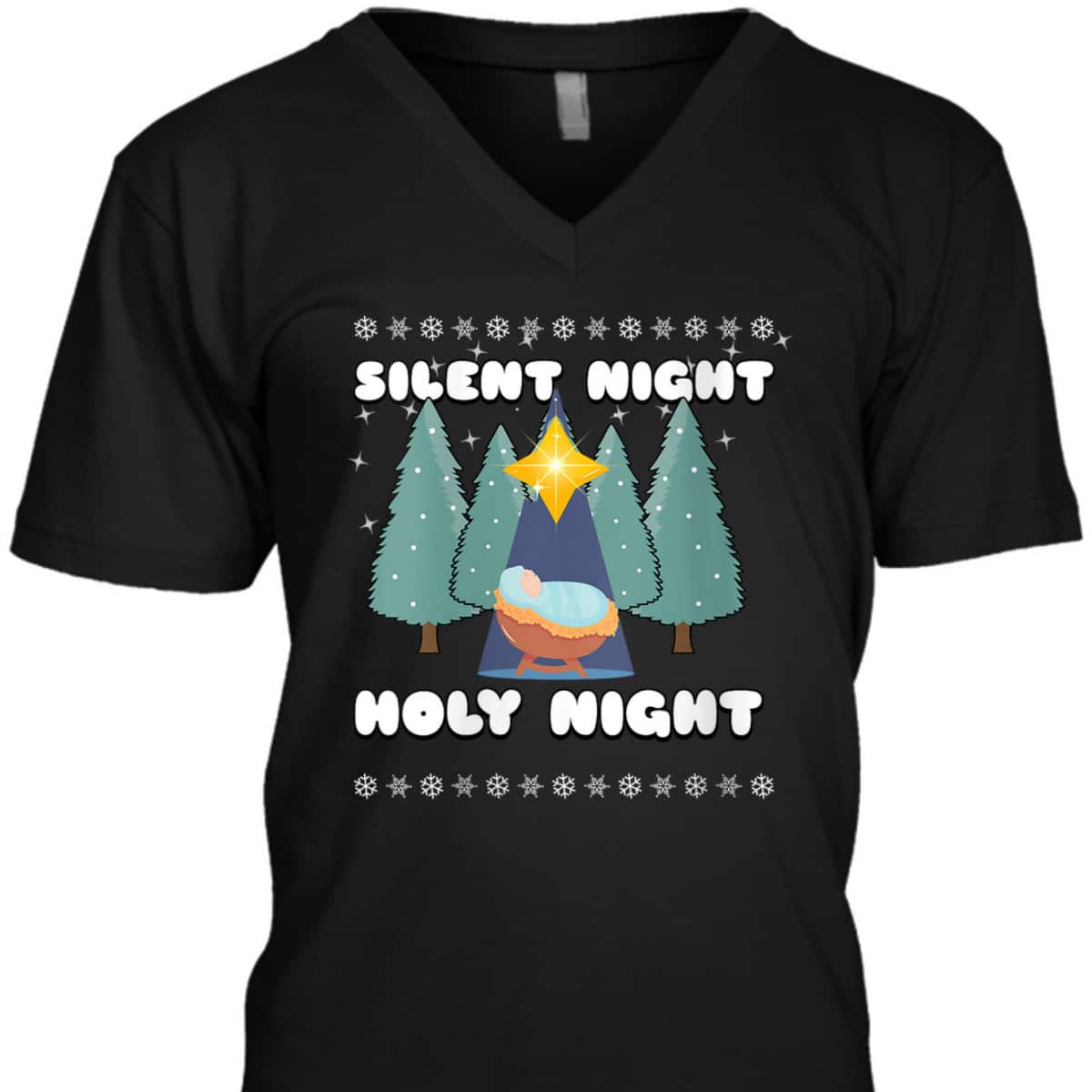 Silent Night Holy Night Trees Jesus Christmas Star Christian T-Shirt Silent Night Holy Night Trees Jesus Christmas Star Christian T-Shirt