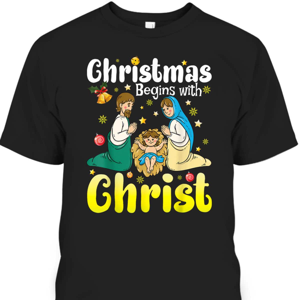 Family Christmas Begins With Christ Jesus Cross Christian T-Shirt
