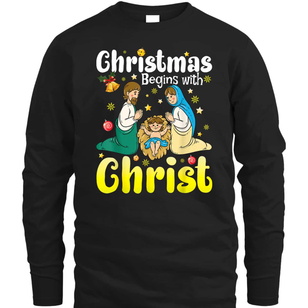 Family Christmas Begins With Christ Jesus Cross Christian T-Shirt Family Christmas Begins With Christ Jesus Cross Christian T-Shirt