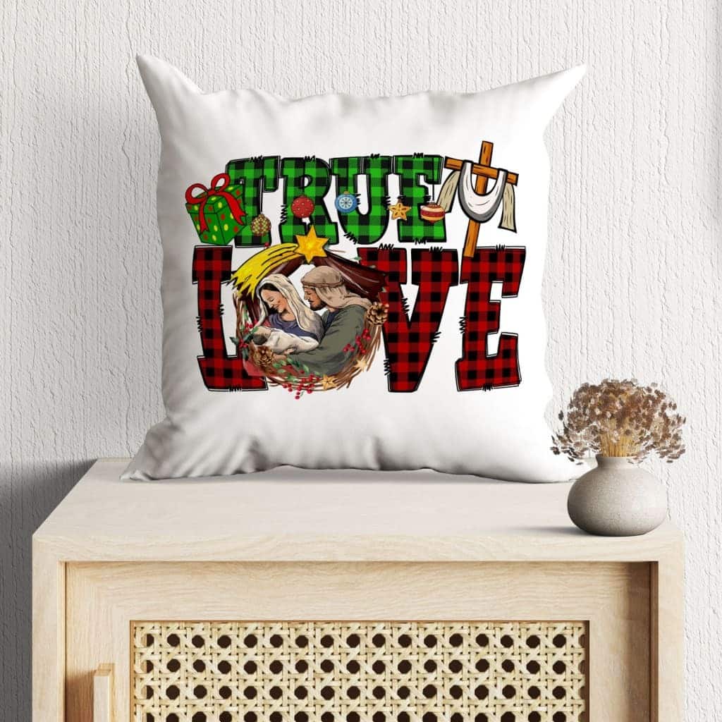True Love Buffalo Plaid Christmas Cross Faith Pillow True Love Buffalo Plaid Christmas Cross Faith Pillow