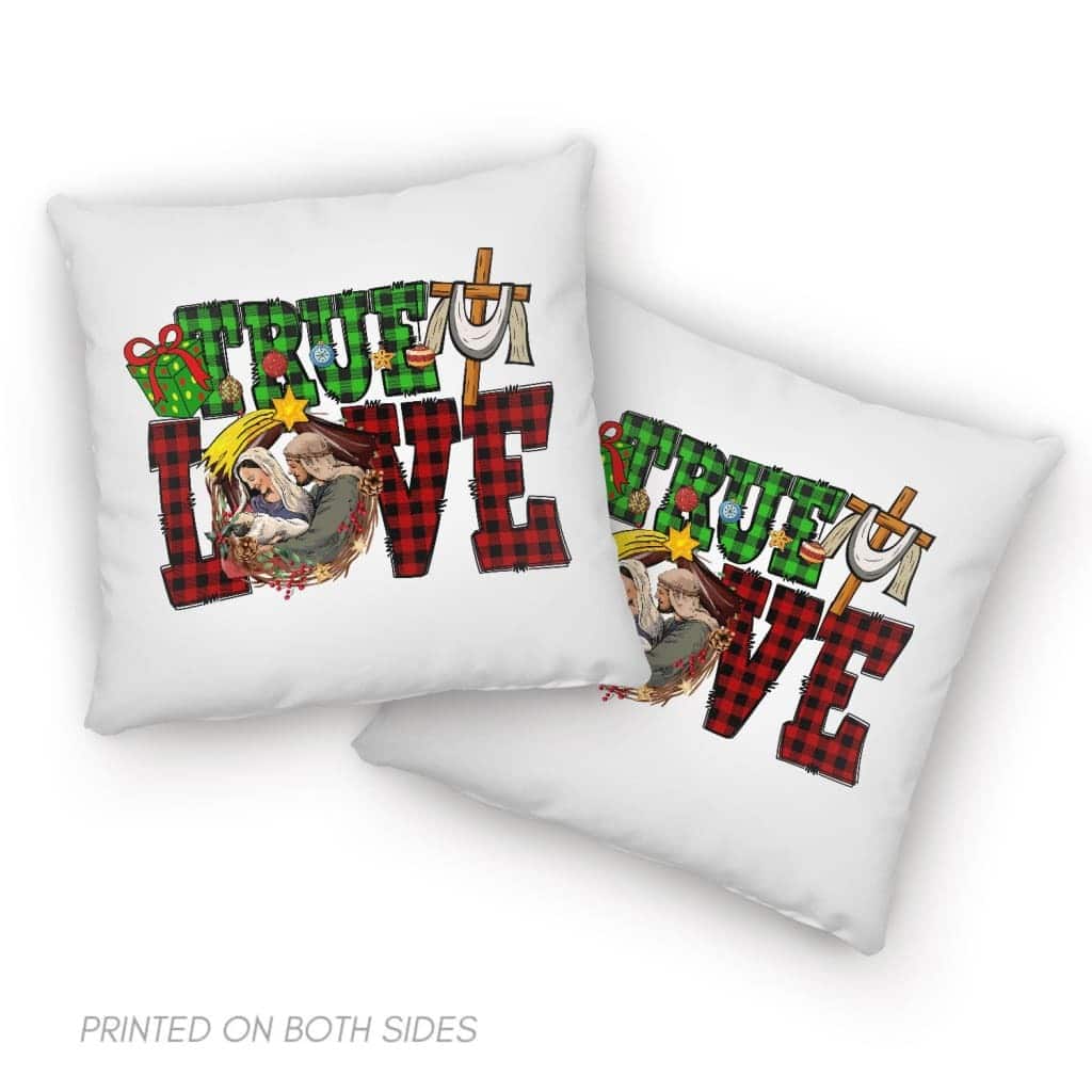 True Love Buffalo Plaid Christmas Cross Faith Pillow True Love Buffalo Plaid Christmas Cross Faith Pillow