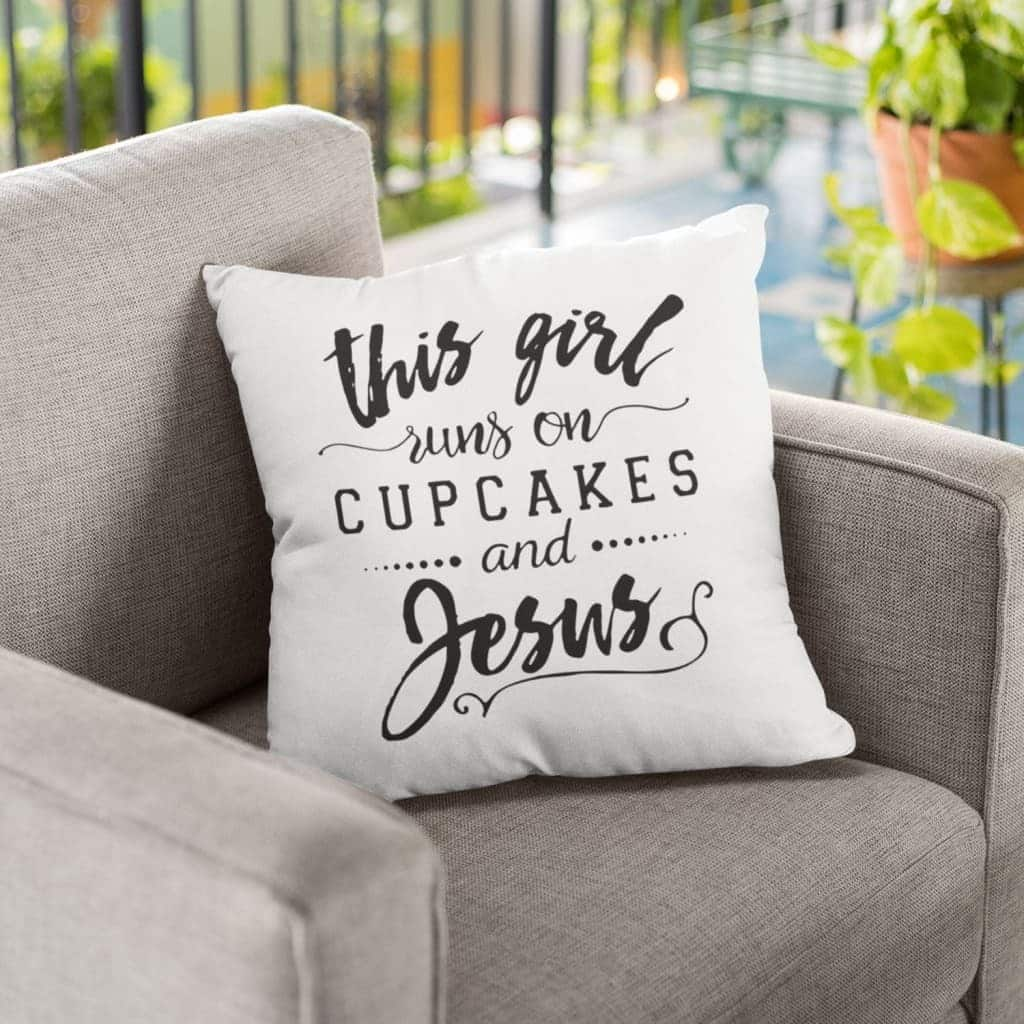 This Girl Runs On Cupcakes And Jesus Christian Pillow