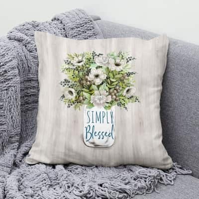 Simply Blessed Floral Christian Pillow