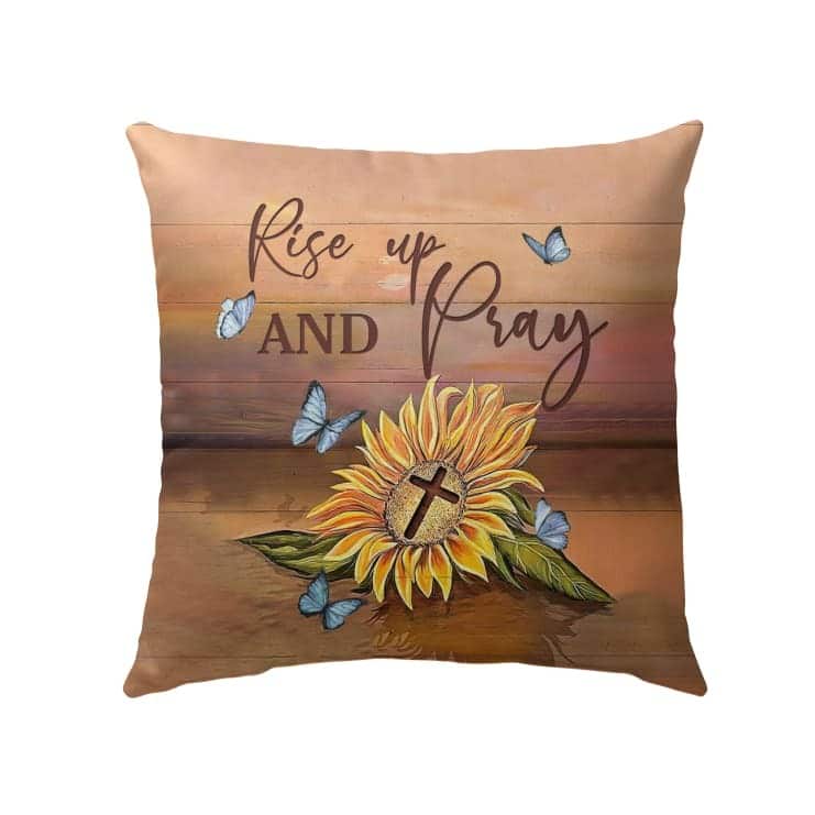 Rise Up And Pray Sunflower Cross Christian Pillow