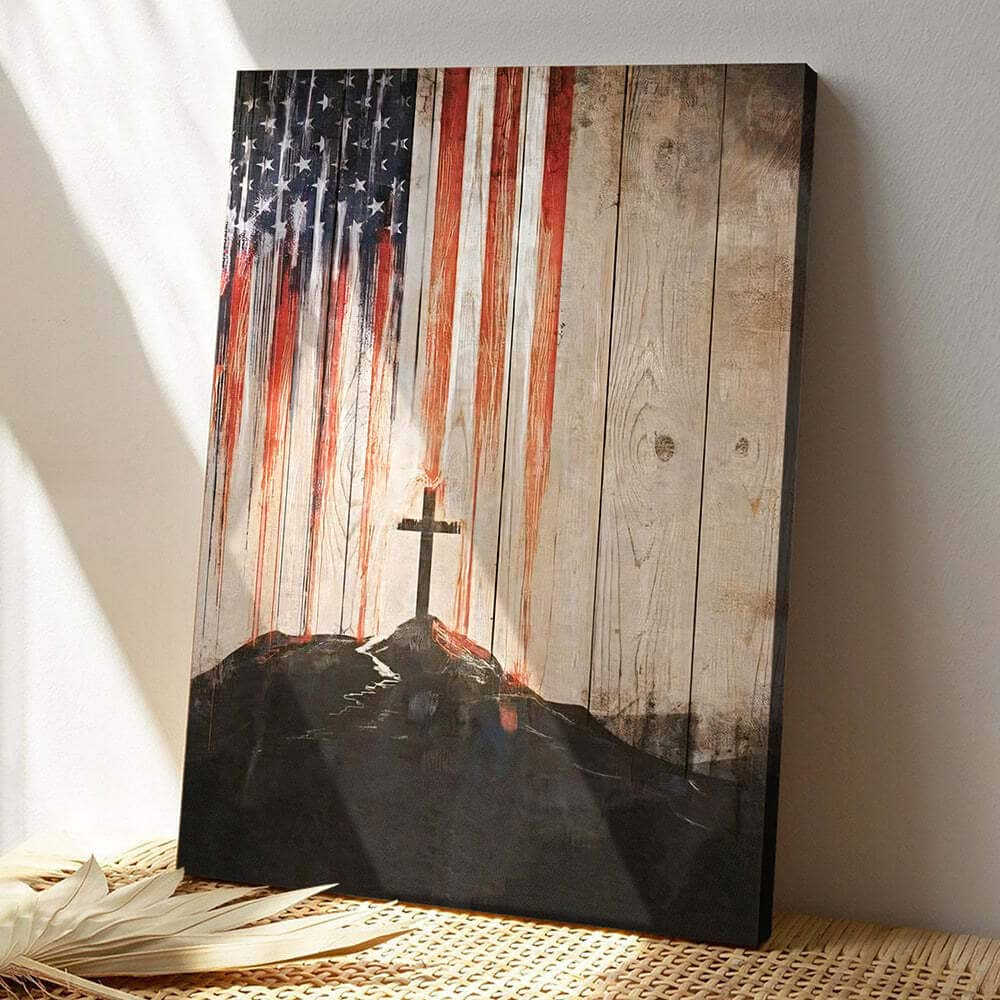 Bible Verse Painting American Flag And Jesus Scripture Canvas Print