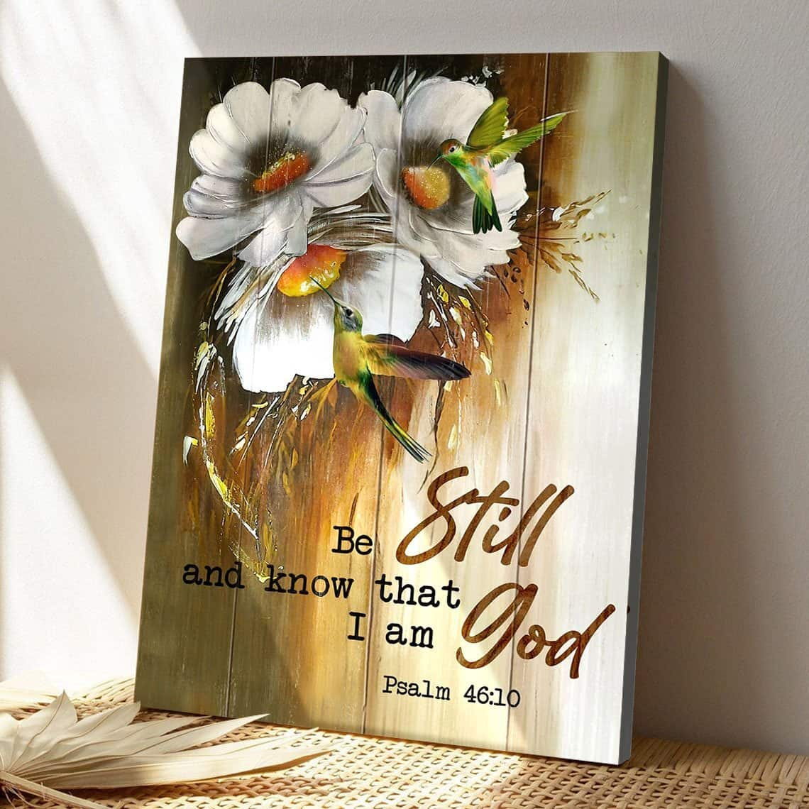 Be Still And Know That I Am God Daisy And Hummingbird Canvas Print