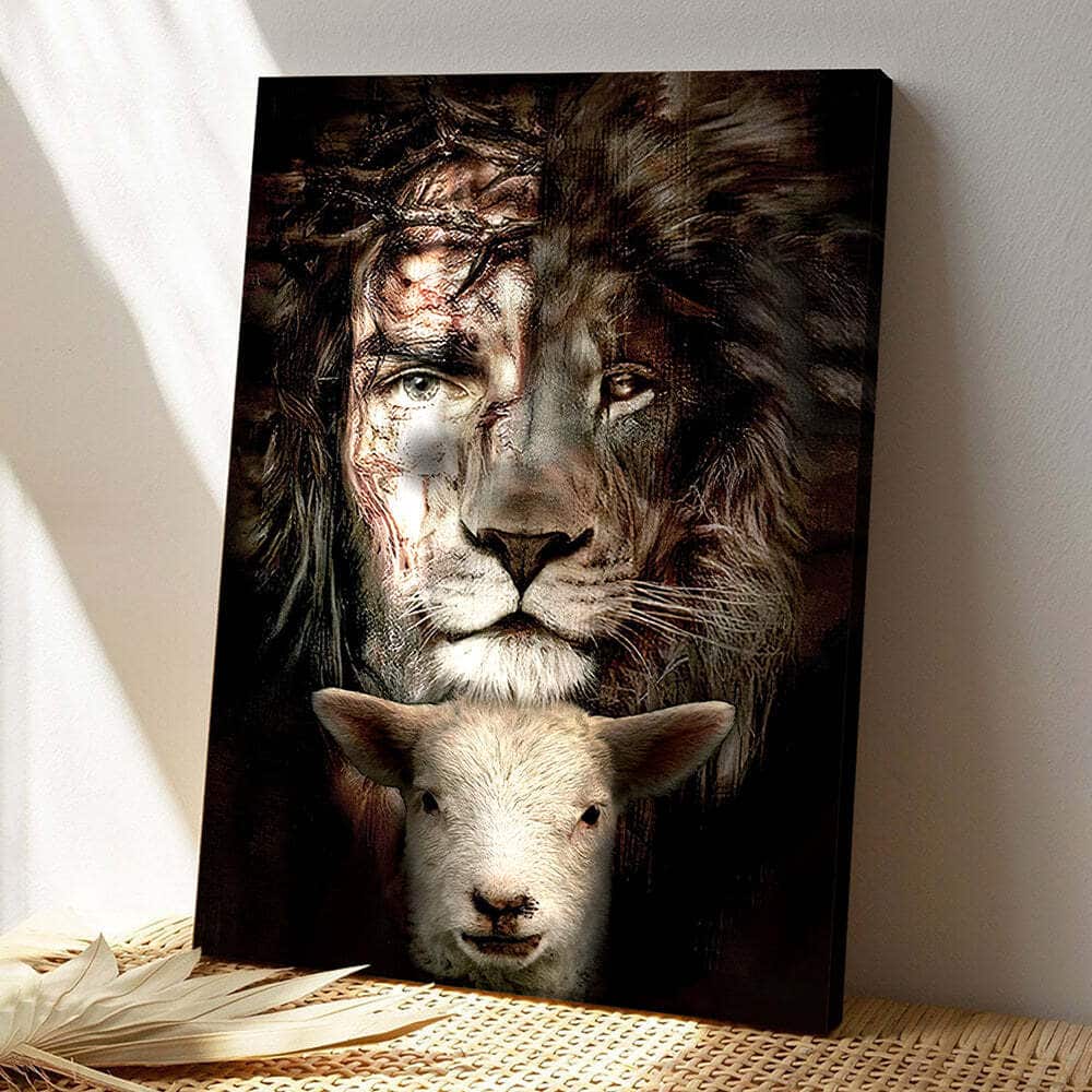 Christian Art Jesus Goat Baby And Lion Canvas Print Christian Art Jesus Goat Baby And Lion Canvas Print