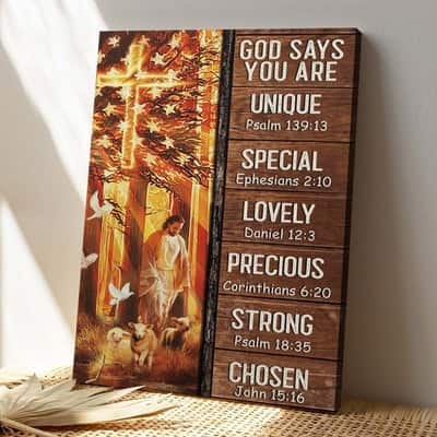 Christian Jesus And Lamb God Says You Are Bible Verse Canvas Print