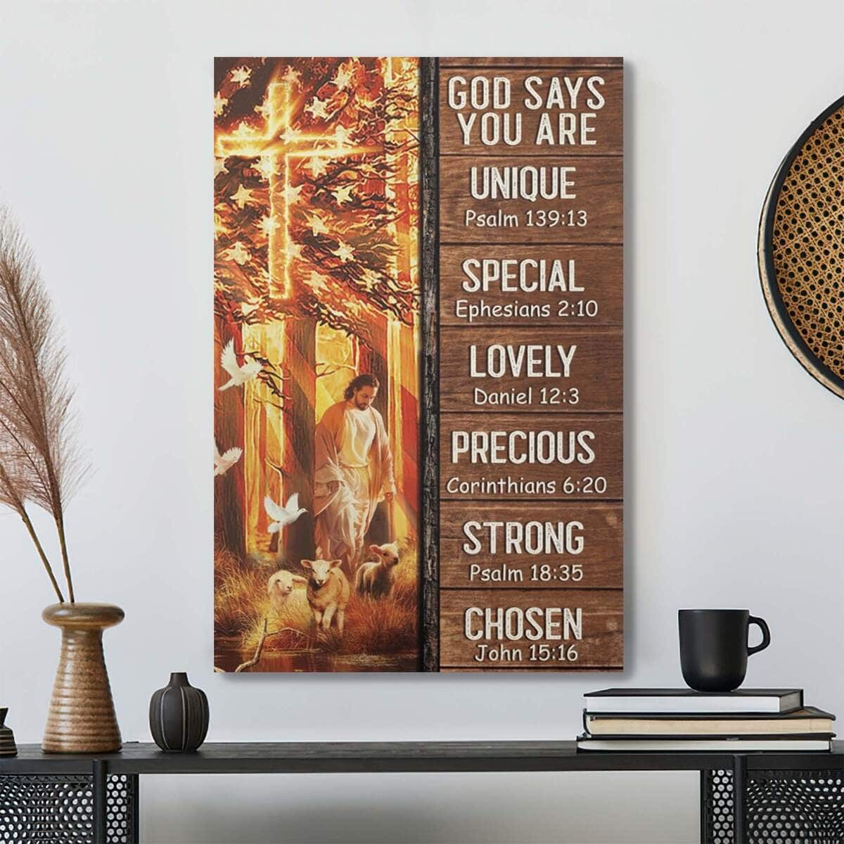Christian Jesus And Lamb God Says You Are Bible Verse Canvas Print