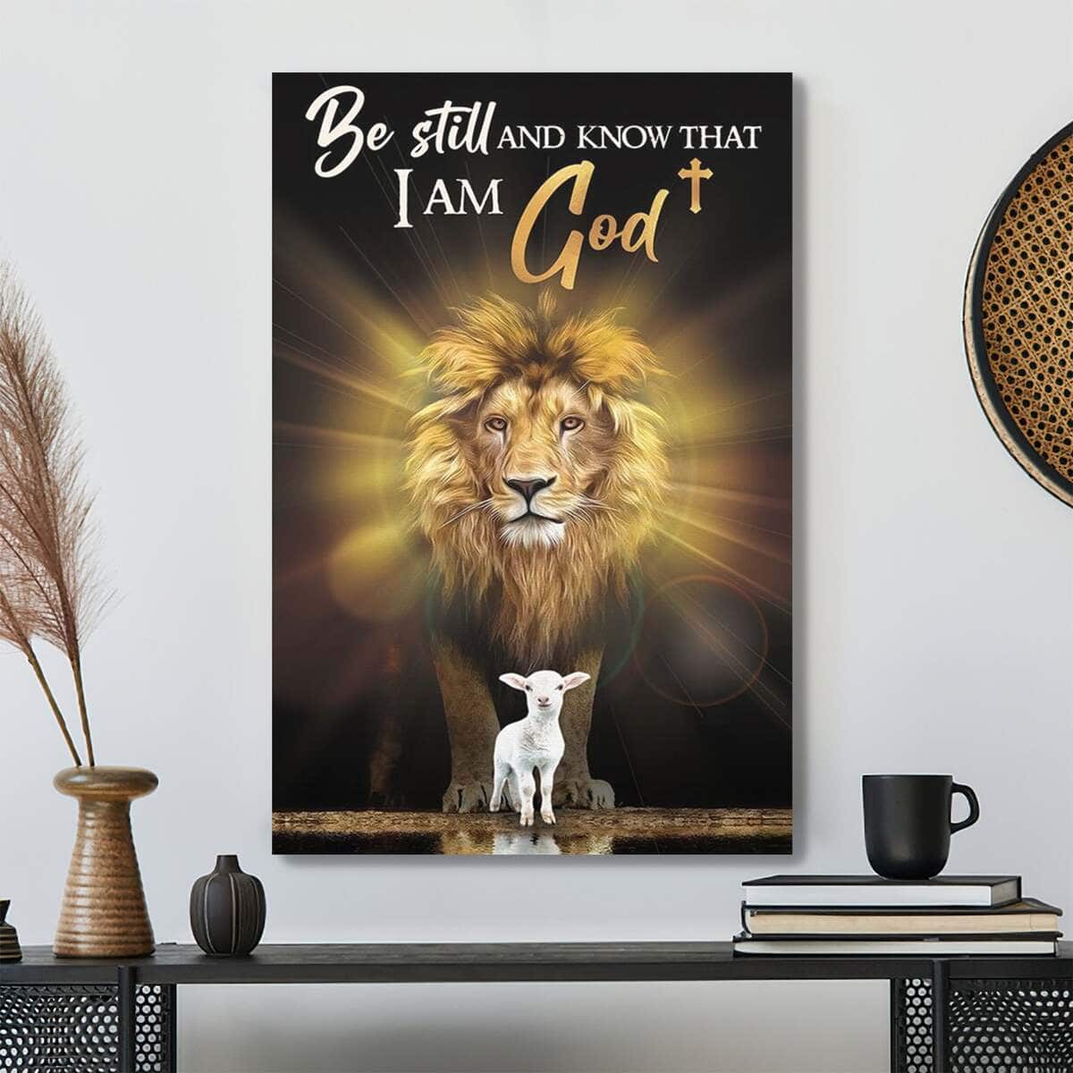 Christian Be Still And Know That I Am God Lion And Lamp Scripture Canvas Print Christian Be Still And Know That I Am God Lion And Lamp Scripture Canvas Print