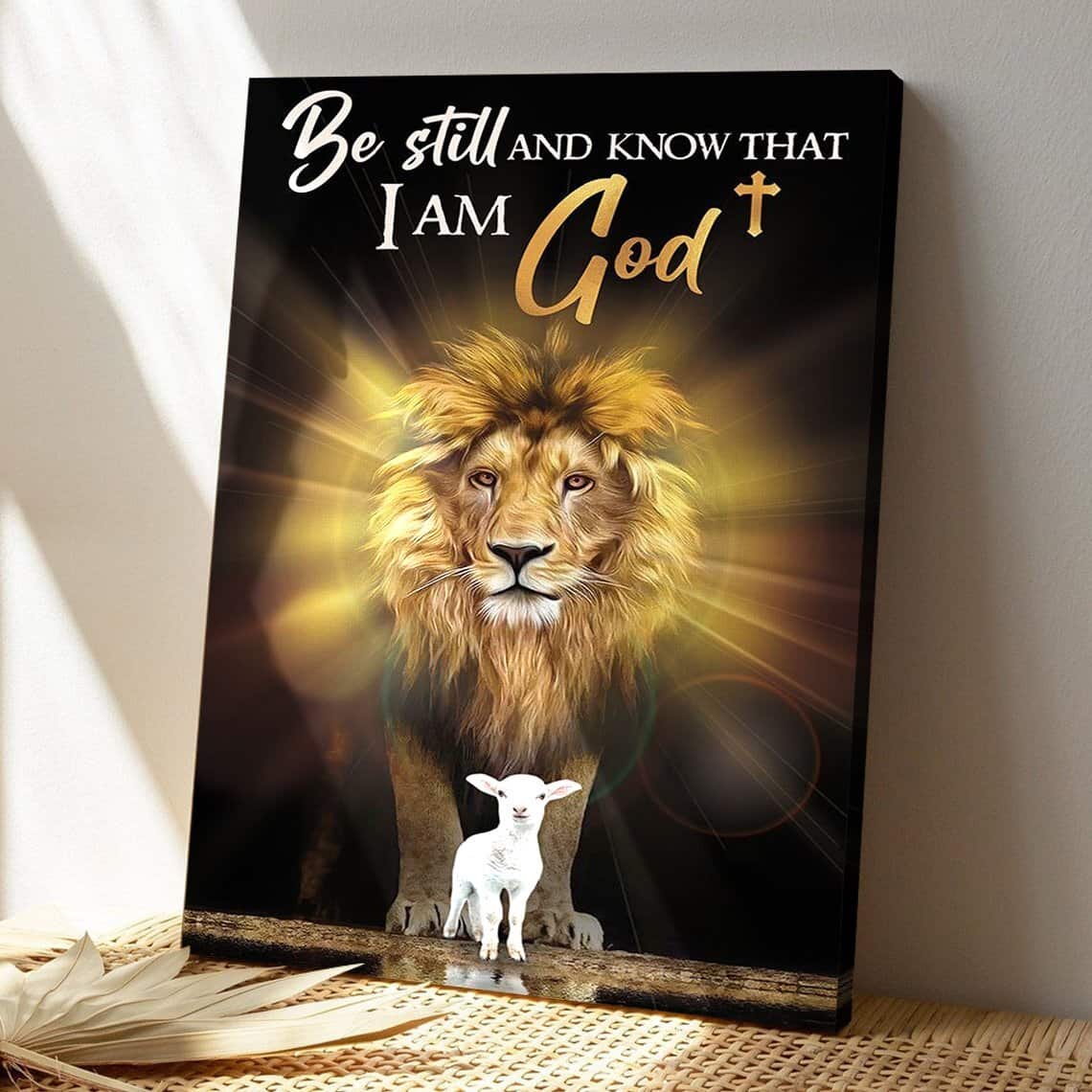Christian Be Still And Know That I Am God Lion And Lamp Scripture Canvas Print Christian Be Still And Know That I Am God Lion And Lamp Scripture Canvas Print