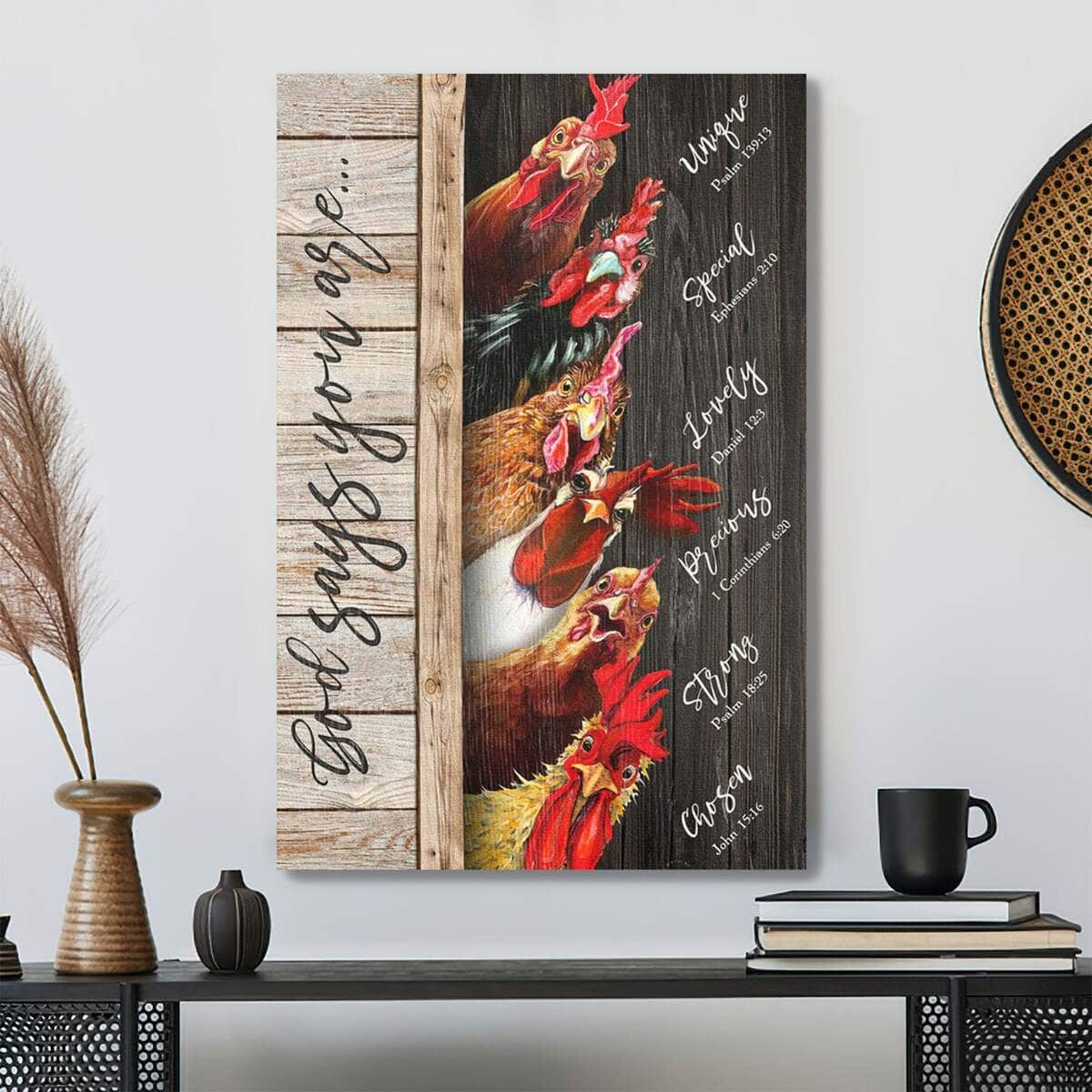 Christian Chicken God Says You Are Bible Verse Religious Canvas Print