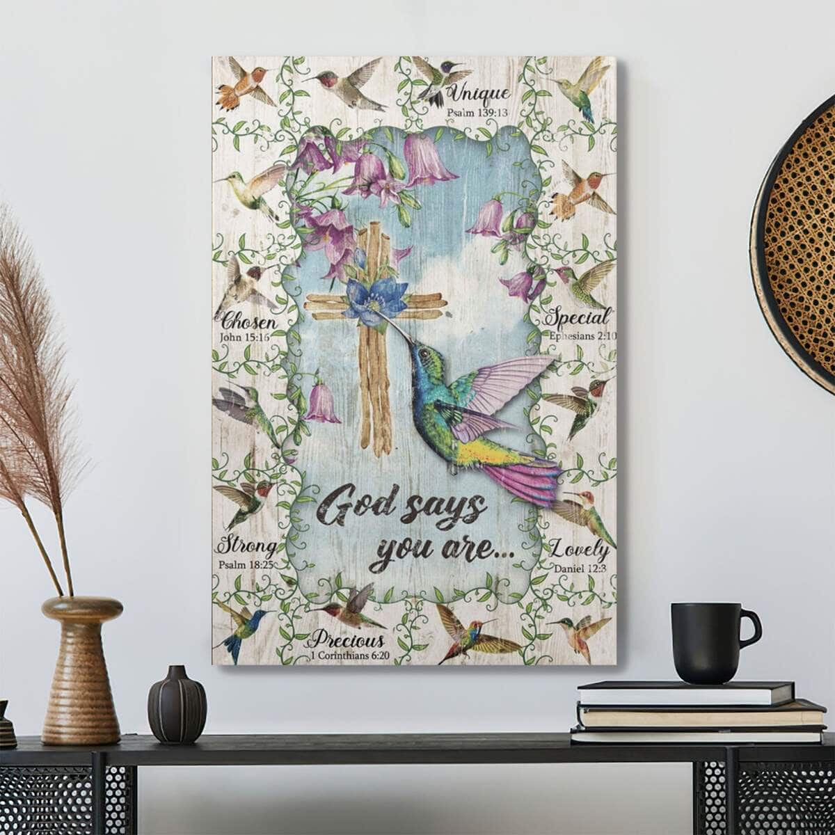 Christian Colorful Hummingbirds God Says You Are Canvas Bible Verse Canvas Print