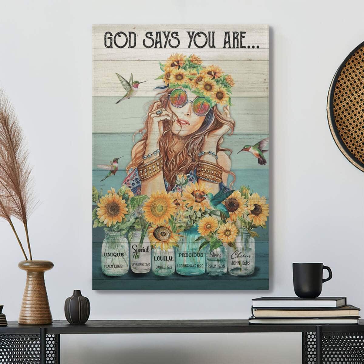 Christian Hippie God Says You Are Bible Verse Canvas Print