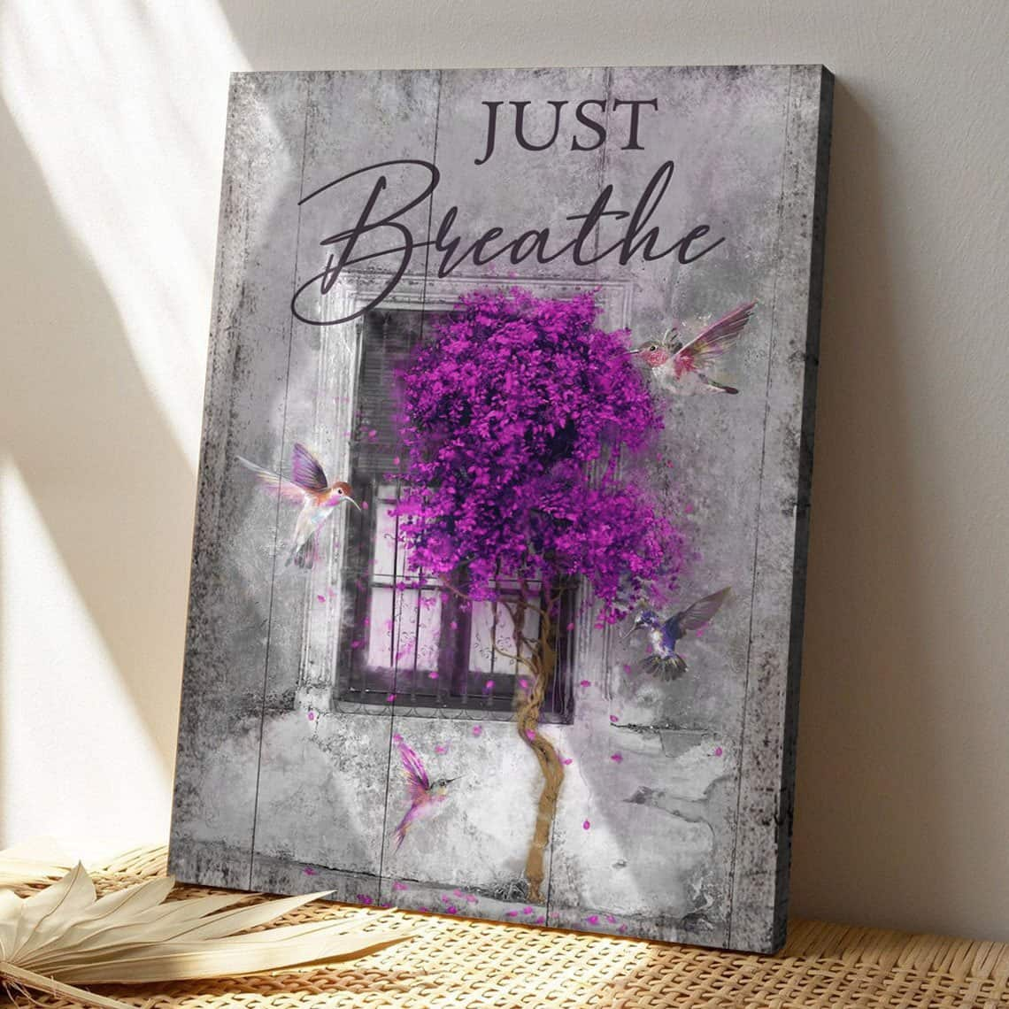 Christian Hummingbird Just Breathe Bible Verse Canvas Print