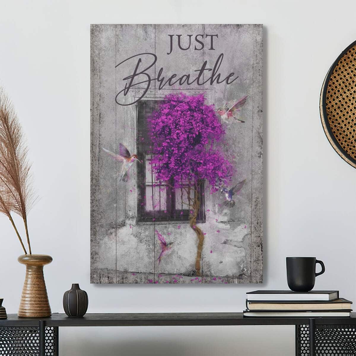 Christian Hummingbird Just Breathe Bible Verse Canvas Print