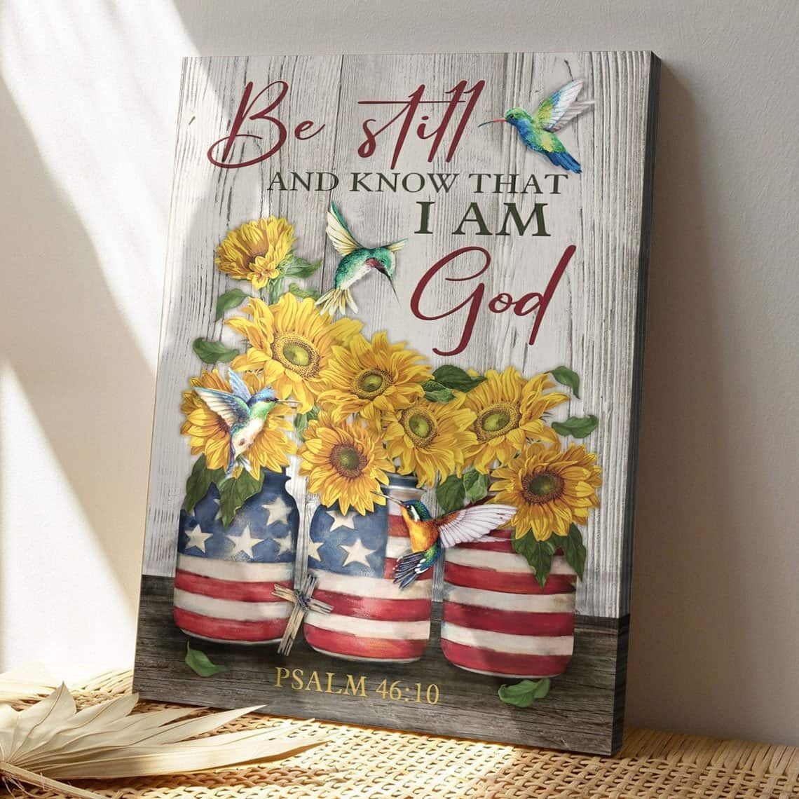 Christian Hummingbird And Sunflower Be Still And Know That I Am God Bible Verse Canvas Print