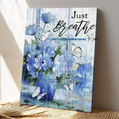 Christian Jesus Just Breathe Butterflies Bible Verse Canvas Print