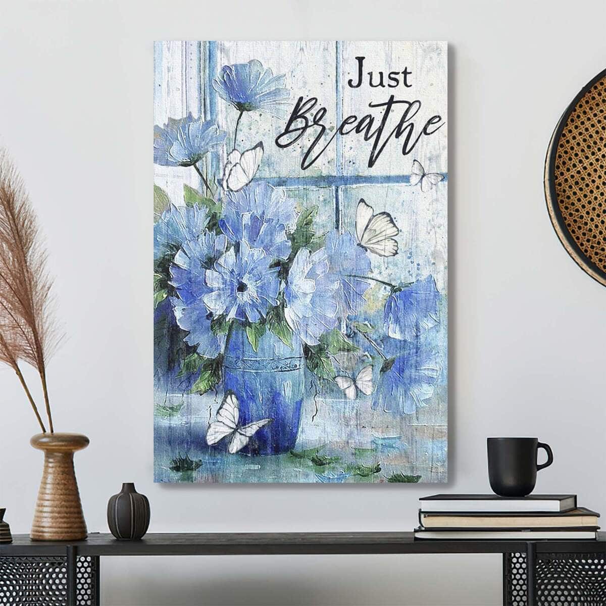 Christian Jesus Just Breathe Butterflies Bible Verse Canvas Print
