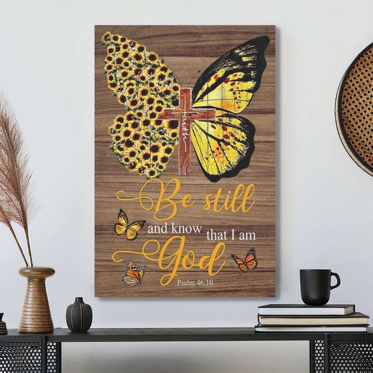 Bible Verse Faith Cross Sunflower Butterfly Be Still Psalm 4610 Scripture Canvas Print Bible Verse Faith Cross Sunflower Butterfly Be Still Psalm 4610 Scripture Canvas Print