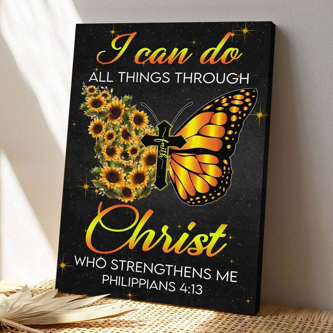 Bible Verse Butterfly Cross Faith I Can Do All Things Through Christ Scripture Canvas Print