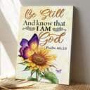 Bible Verse Be Still And Know That I Am God Butterfly Sunflower Scripture Canvas Print