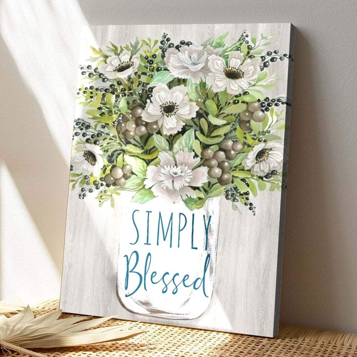 Bible Verse Simply Blessed Floral Scripture Canvas Print