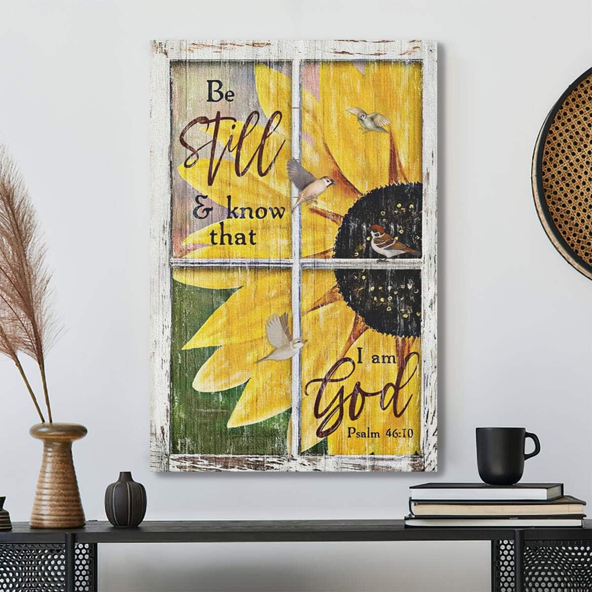 Bible Verse Be Still And Know That I Am God Psalm 4610 Sparrow Sunflower Christian Scripture Canvas Print Bible Verse Be Still And Know That I Am God Psalm 4610 Sparrow Sunflower Christian Scripture Canvas Print