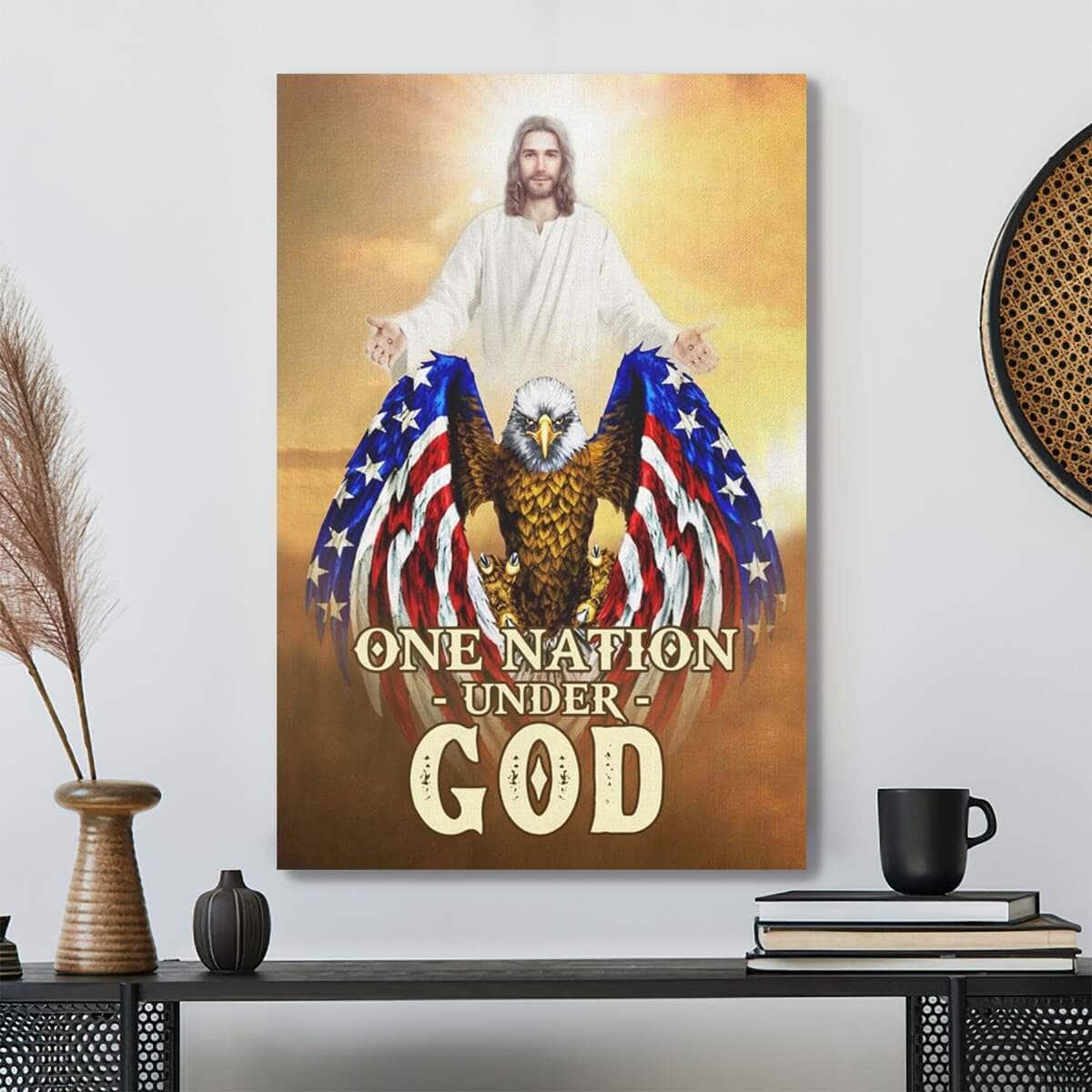 Bible Verse One Nation Under God Bald Eagle Jesus Christ Scripture Canvas Print Bible Verse One Nation Under God Bald Eagle Jesus Christ Scripture Canvas Print