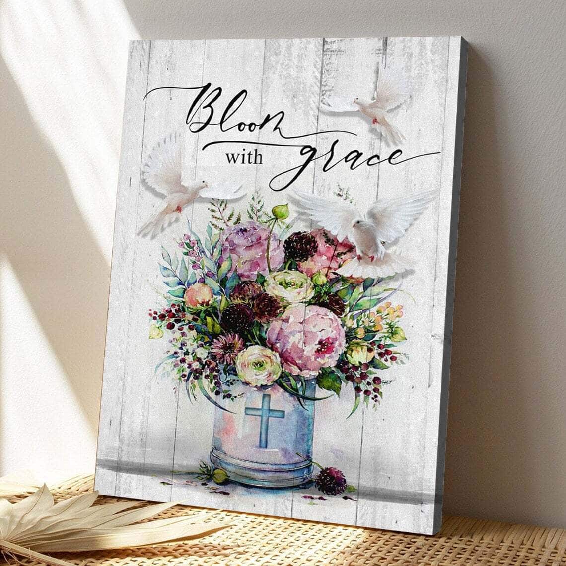 Bible Verse Bloom With Grace Dove Floral Scripture Canvas Print ...