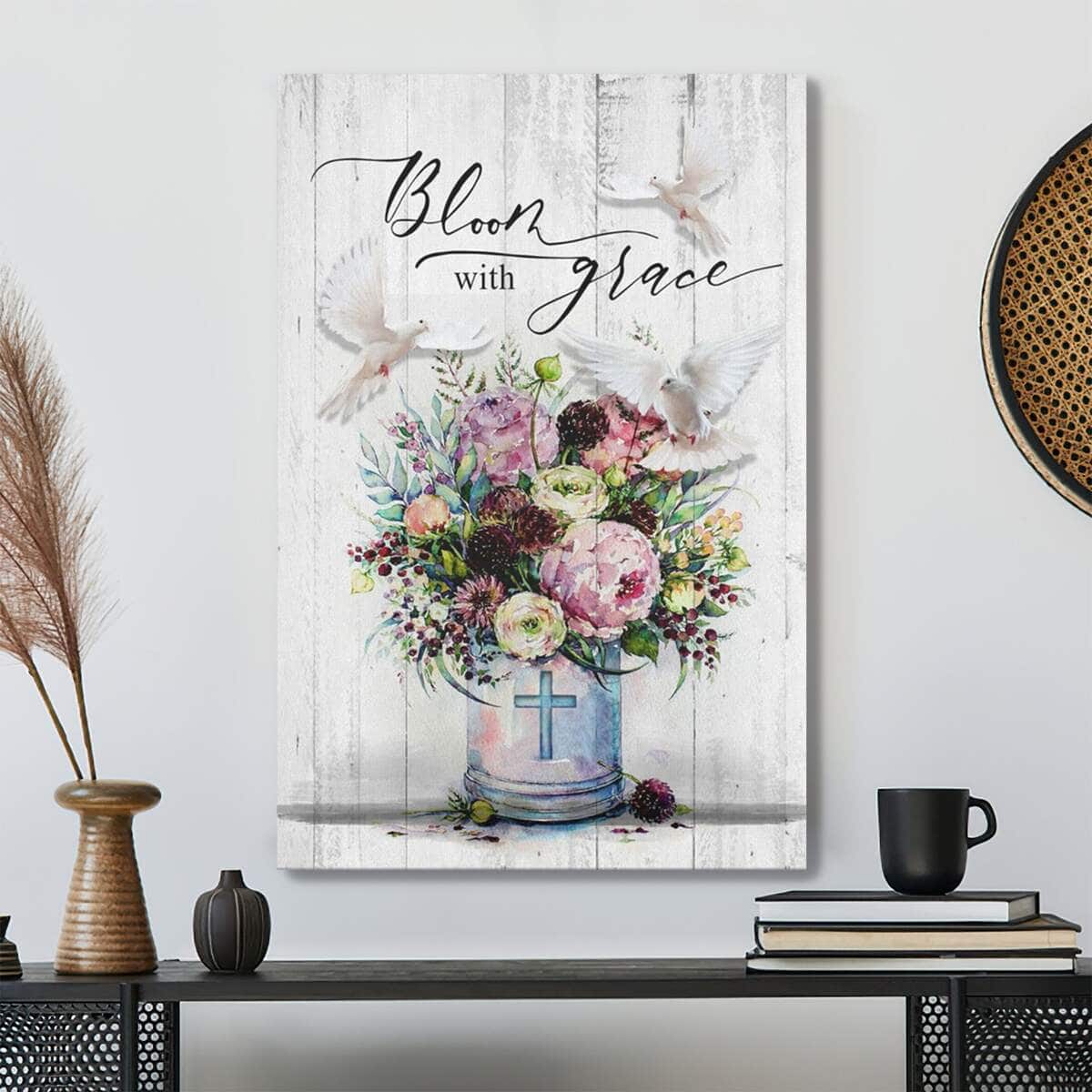 Bible Verse Bloom With Grace Dove Floral Scripture Canvas Print ...