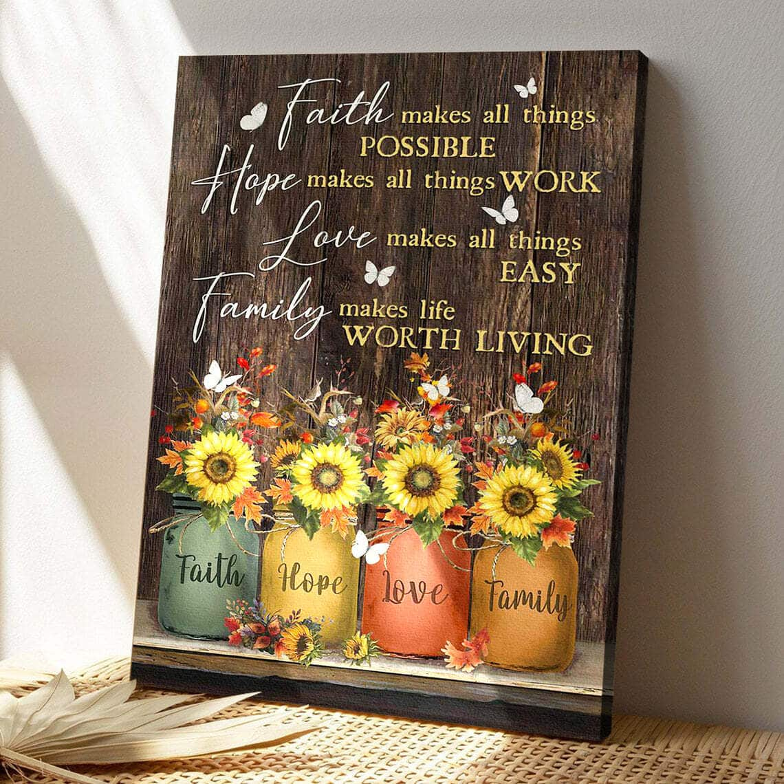 Sunflower Jar Faith Hope Love Family Bible Verse Canvas Print