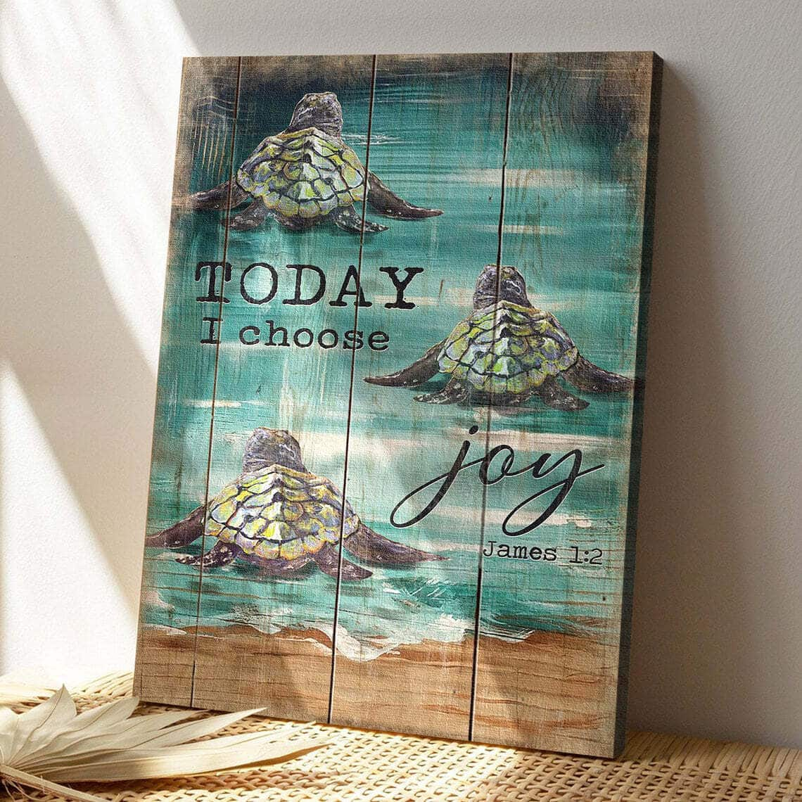 Bible Verse Turtle Today I Choose Joy Christian Canvas Print