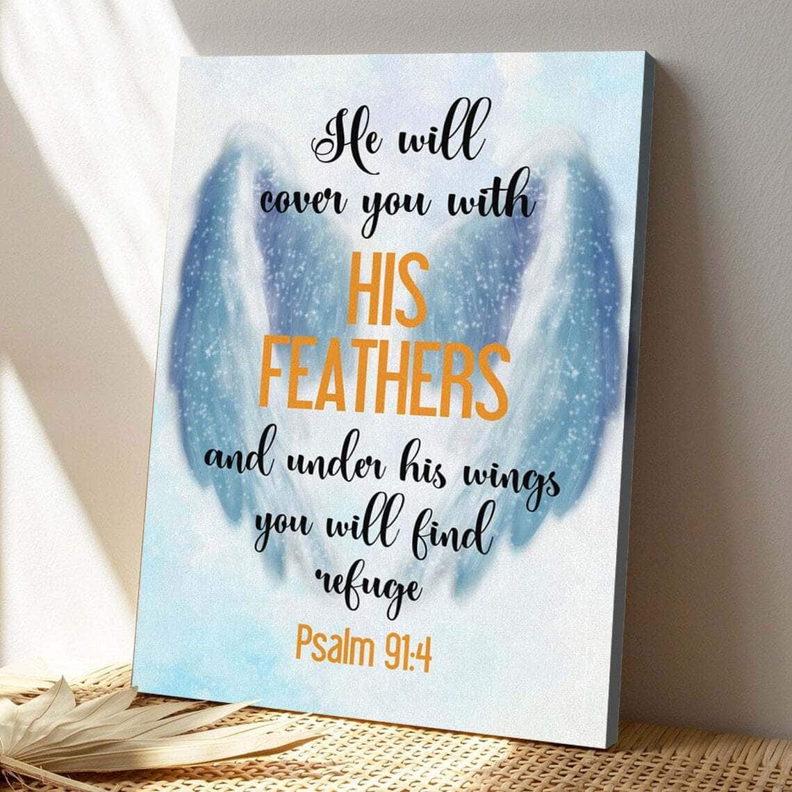 Bible Verse He Will Cover You With His Feathers Psalm 914 Scripture Christian Canvas Print Bible Verse He Will Cover You With His Feathers Psalm 914 Scripture Christian Canvas Print