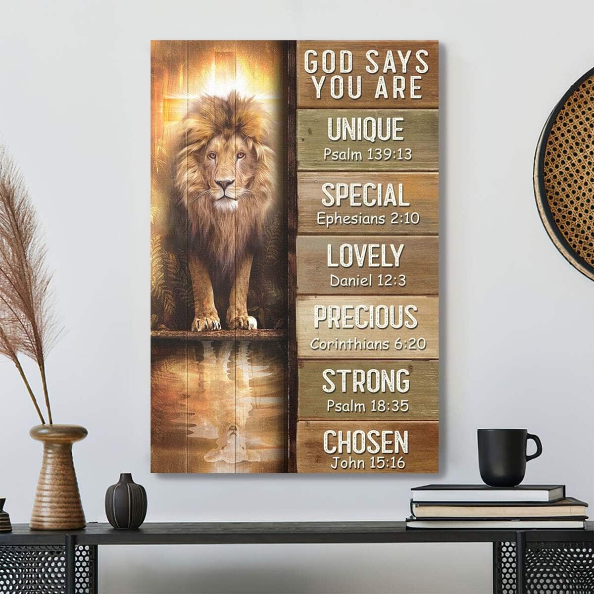 Christian Amazing Lion God Says You Are Bible Verse Canvas Print