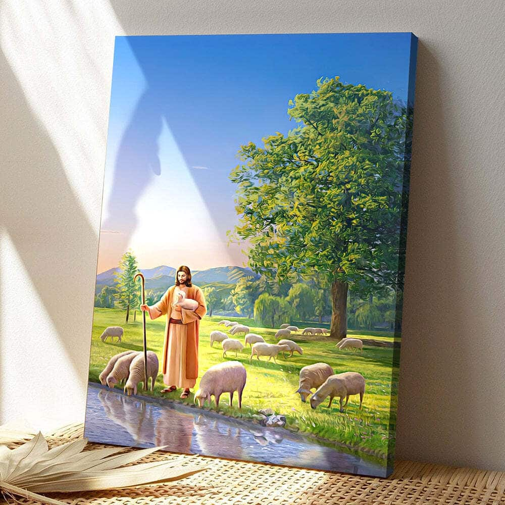 Jesus And Lambs Christ Jesus Bible Verse Scripture Canvas Print