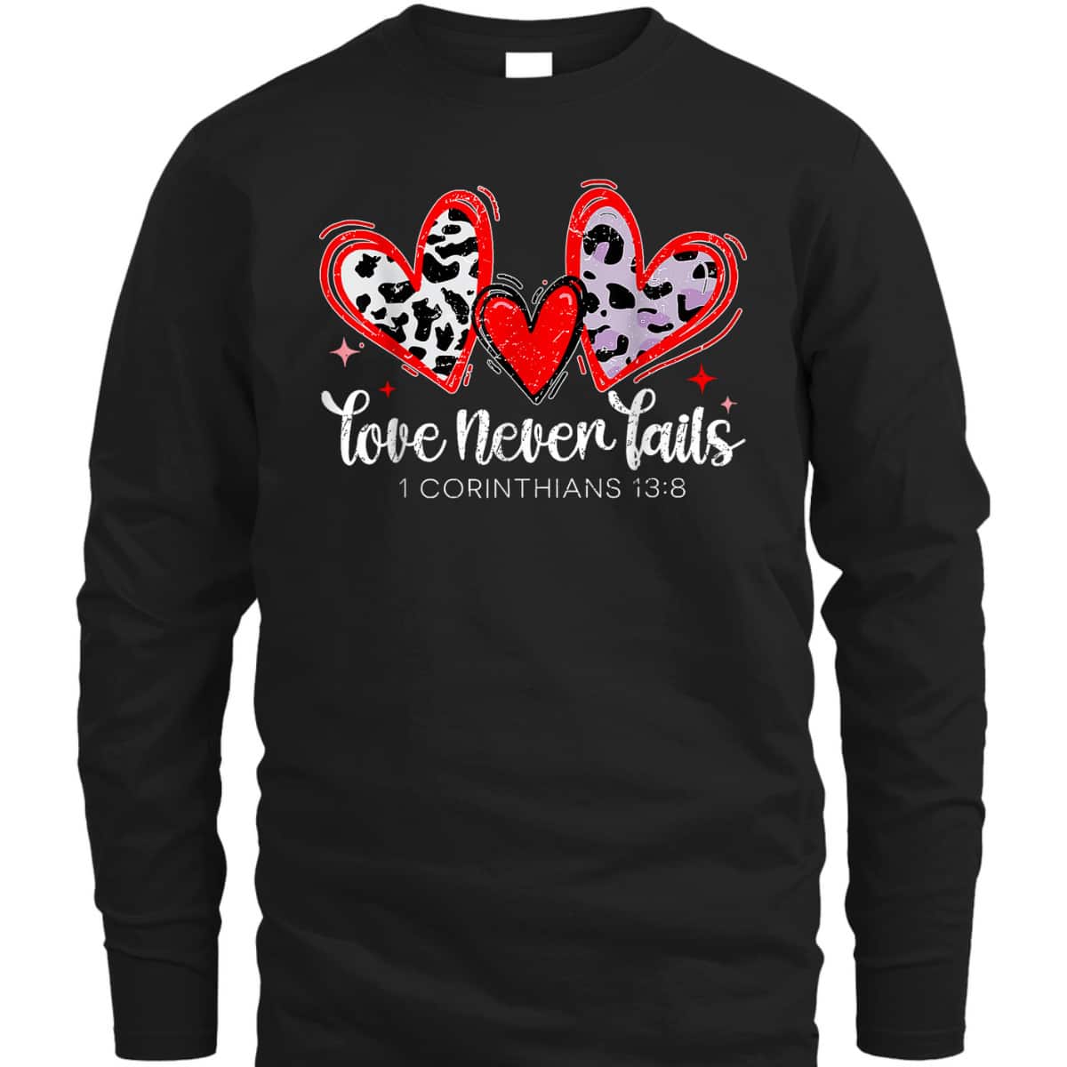 Leopard Heart Love Never Fails Christian Valentine's Day T-Shirt Leopard Heart Love Never Fails Christian Valentine's Day T-Shirt