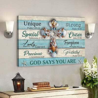 God Jesus God Says You Are Seashell Cross Christian Canvas Wall Art