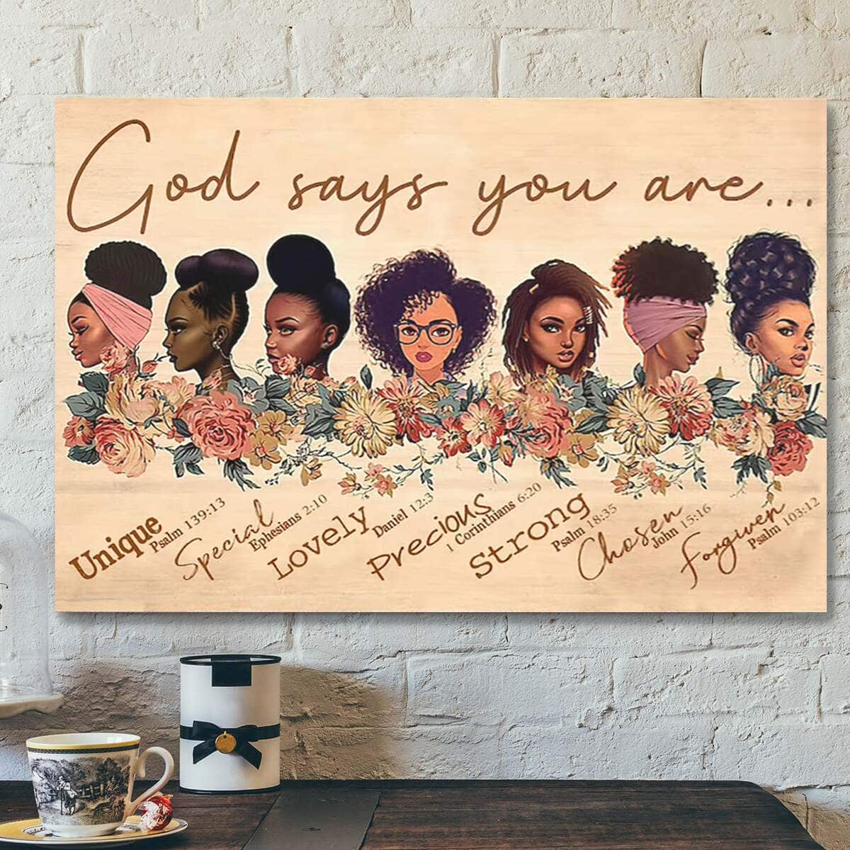 Jesus God Horizontal God Says You Are Black African Women Pride Black Queens Canvas Wall Art