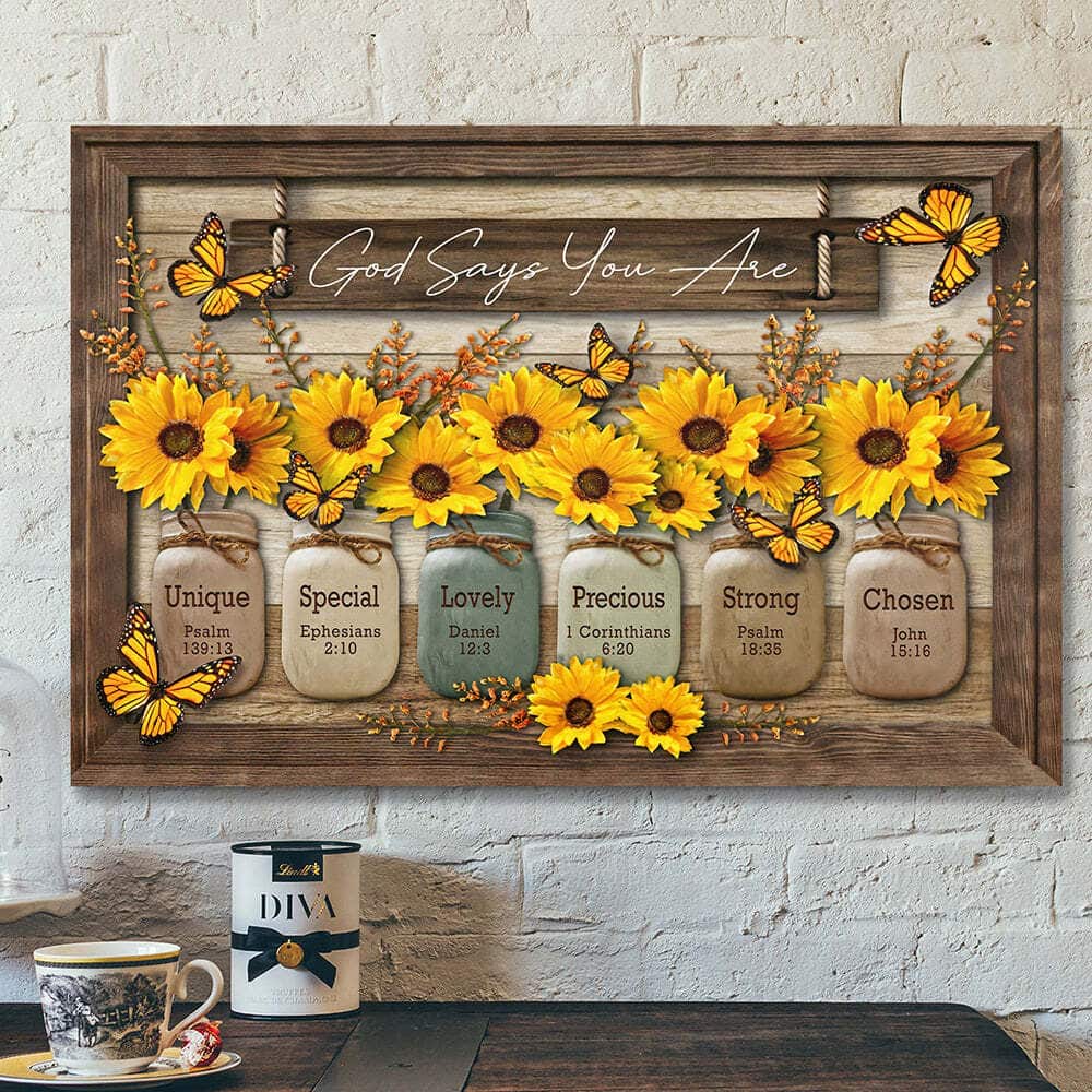 God Say You Are Sunflower Christian Scripture Canvas Wall Art