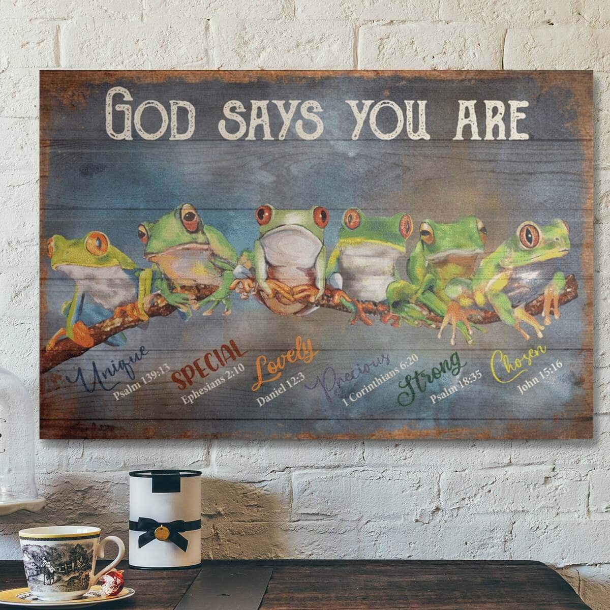 Bible Verse Frog God Says You Are Christian Canvas Wall Art