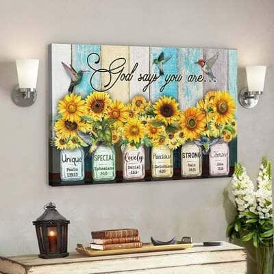 God Jesus God Says You Are Hummingbird Sunflower Christian Canvas Wall Art