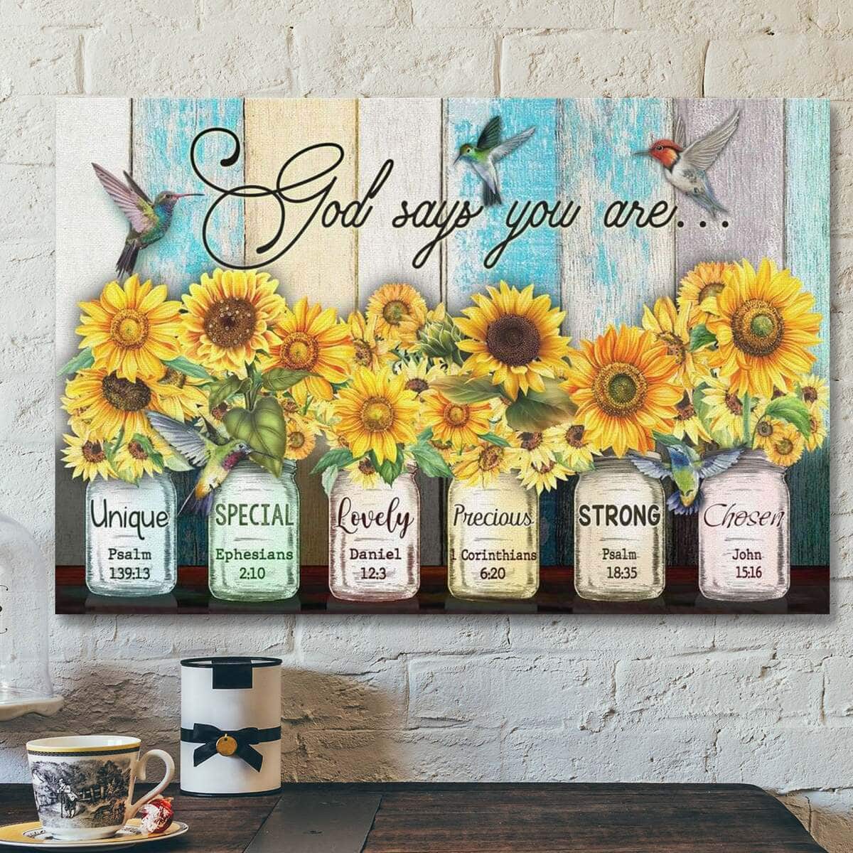 God Jesus God Says You Are Hummingbird Sunflower Christian Canvas Wall Art