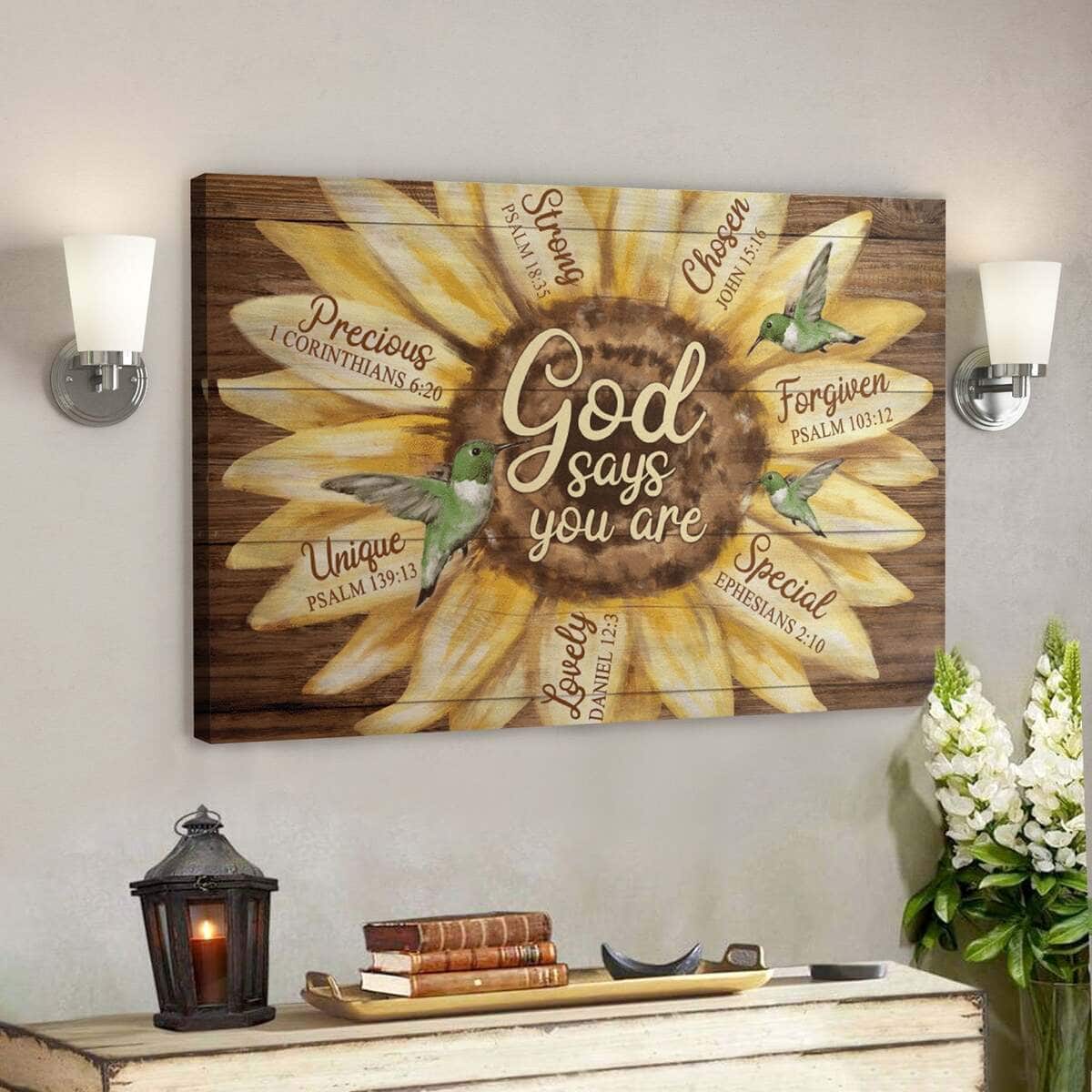 Bible Verse Green Hummingbird God Says You Are Canvas Wall Art Bible Verse Green Hummingbird God Says You Are Canvas Wall Art