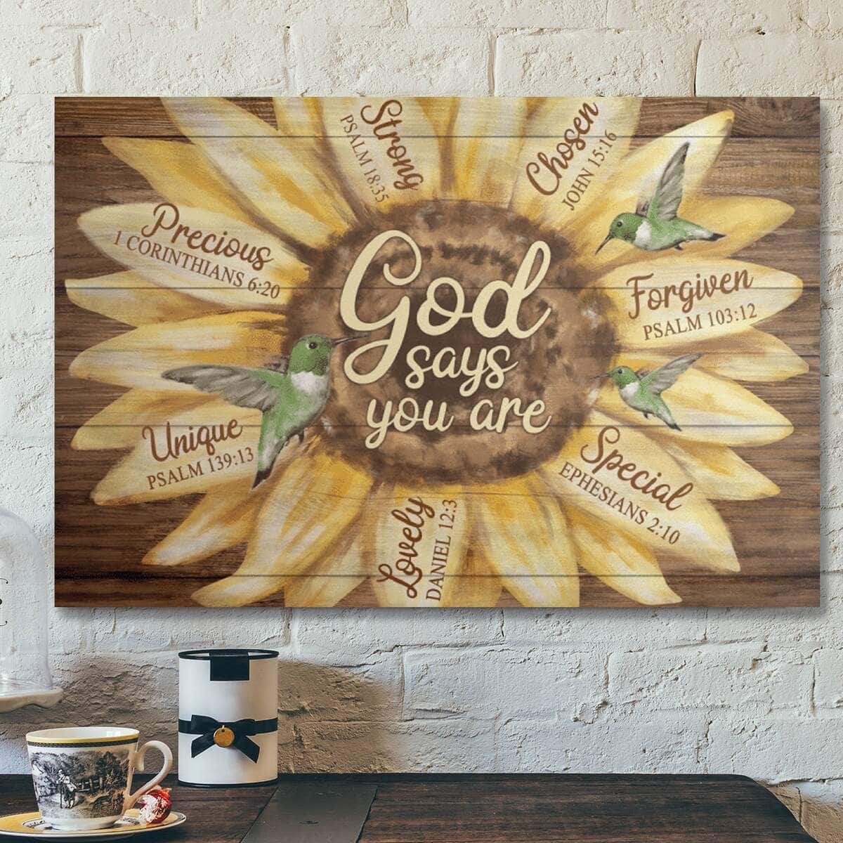 Bible Verse Green Hummingbird God Says You Are Canvas Wall Art